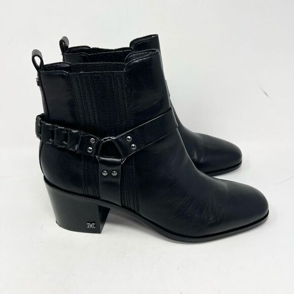 Sam Edelman Dalma Ankle Boots Womens 10 Black Studded Harness Leather Chelsea - Picture 1 of 8